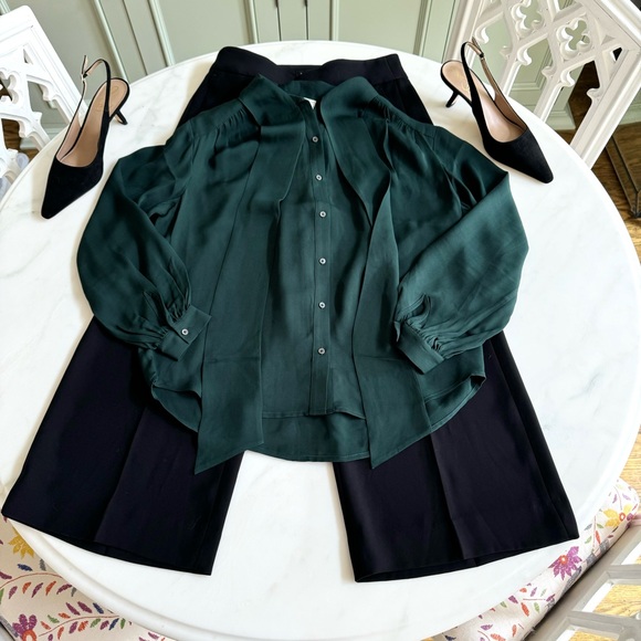 Joie Esti Tie-Neck Silk Blouse Autumn Green Sz XS - Picture 4 of 11
